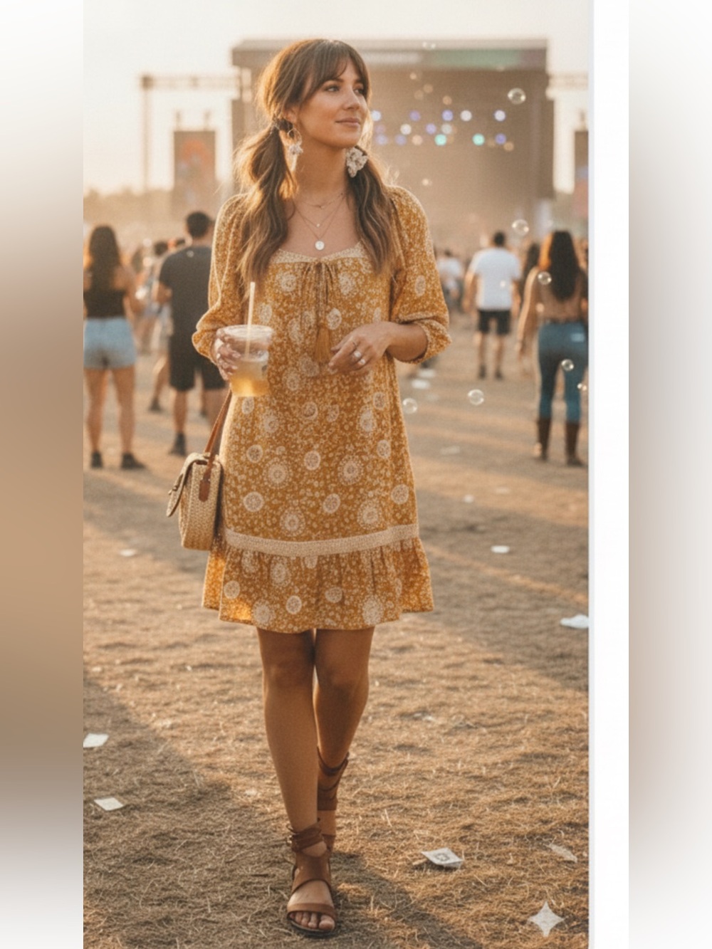 Old Navy Puff-Sleeve Printed Mini Swing Dress M Yellow Floral Boho $50